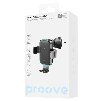 Auto nabíjačka Wireless Proove Triple Clamp Pro, 15W, 1.67A, Sivá WHTP15010004