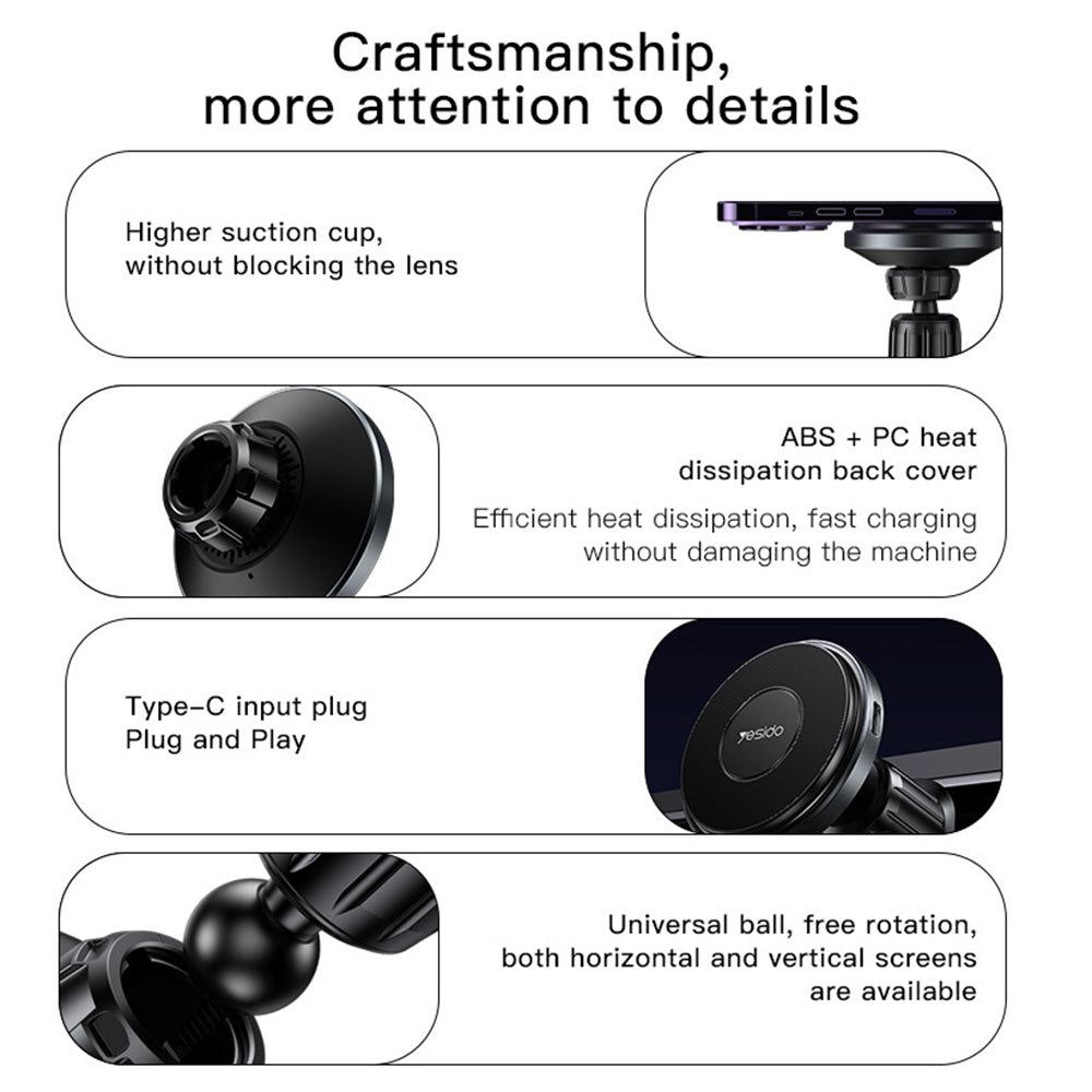 Bezdrôtová autonabíjačka Yesido C190, 15W, 1.67A, Čierna