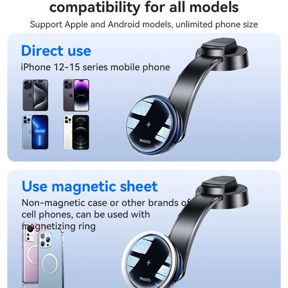 Bezdrôtová autonabíjačka Yesido C311, 15W, 1.67A, Čierna