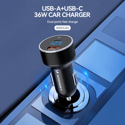 Nabíjačka do auta WZK WDCCAC, 36 W, 3A, 1 x USB-A - 1 x USB-C, čierna 