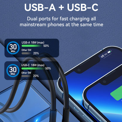 Nabíjačka do auta WZK WDCCAC, 36 W, 3A, 1 x USB-A - 1 x USB-C, čierna 
