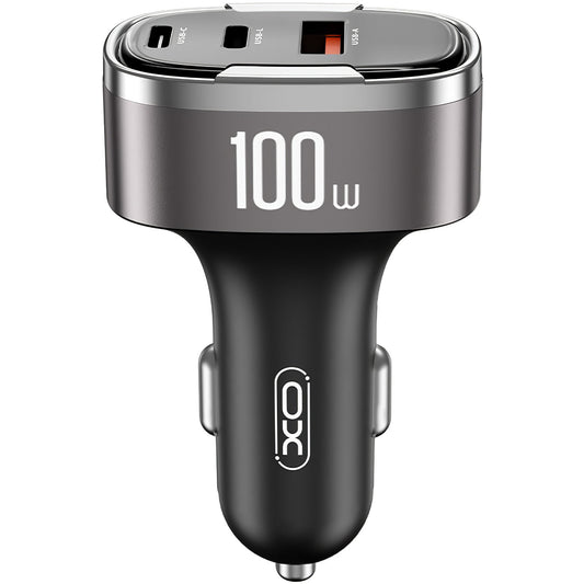 Auto nabíjačka XO Design CC61, 100W, 3A, 1 x Lightning - 1 x USB-A - 1 x USB-C, Sivá