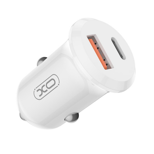 Auto nabíjačka XO Design CC69, 30W, 3A, 1 x USB-A - 1 x USB-C, Biela