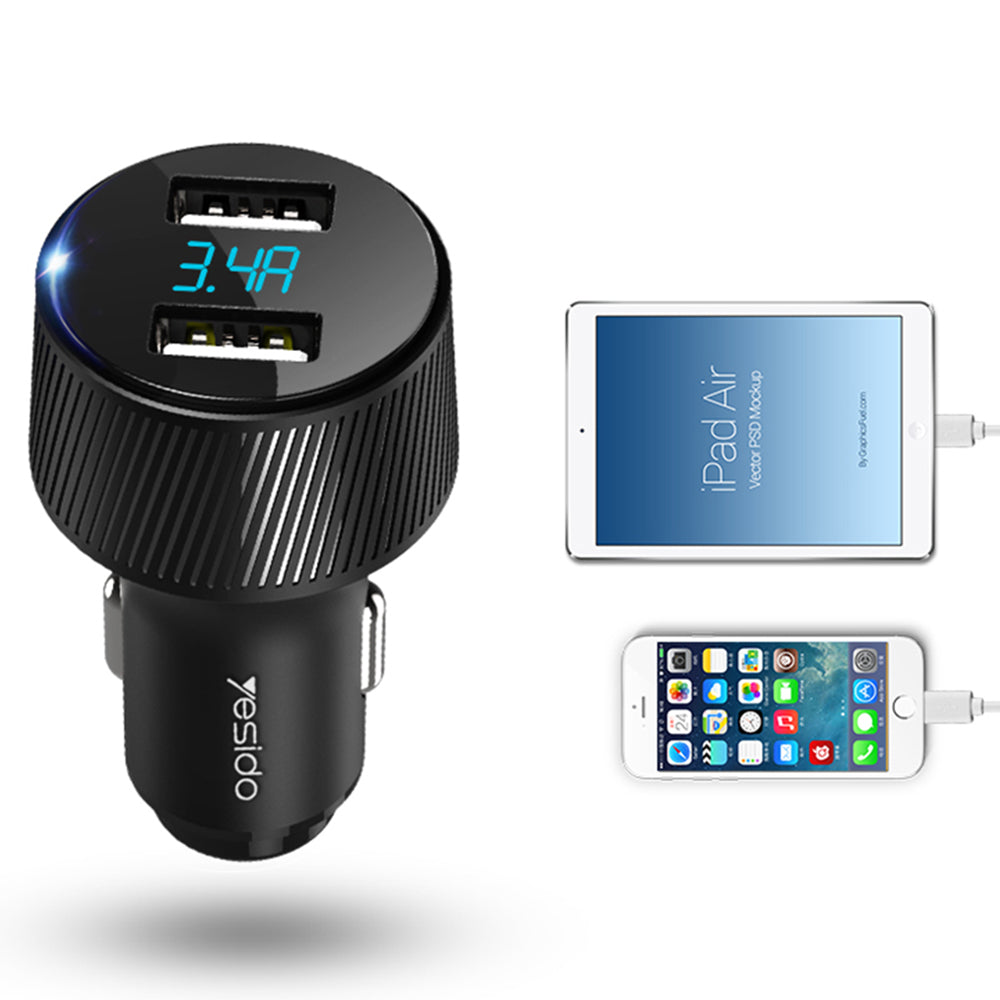 Auto nabíjačka Yesido Y31 Display, 18W, 3A, 2 x USB-A, Čierna