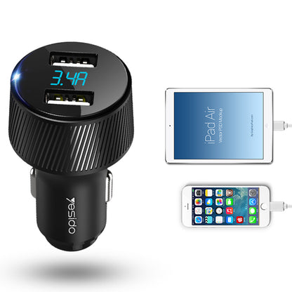 Auto nabíjačka Yesido Y31 Display, 18W, 3A, 2 x USB-A, Čierna