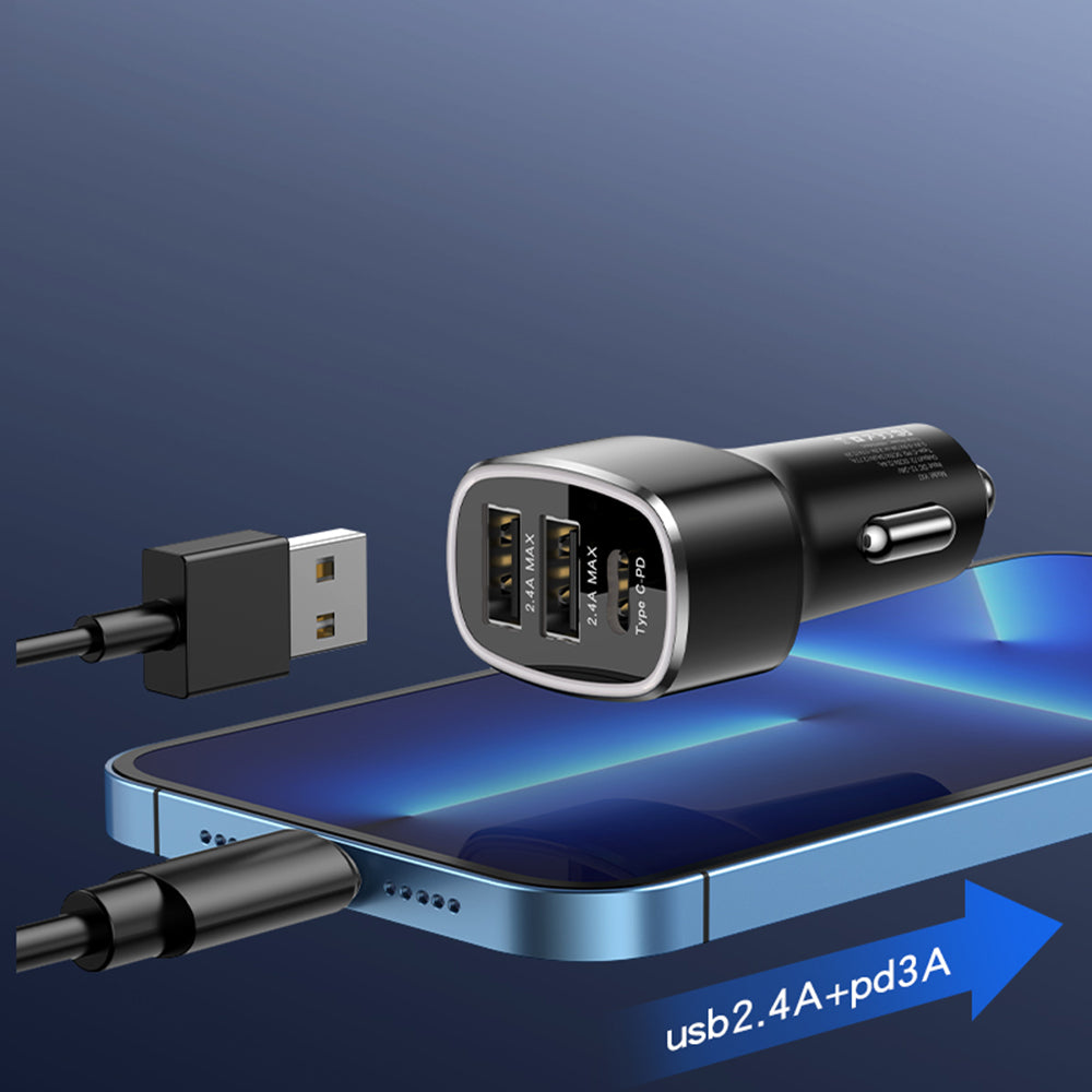 Auto nabíjačka Yesido Y47, 49W, 3A, 2 x USB-A - 1 x USB-C, Čierna