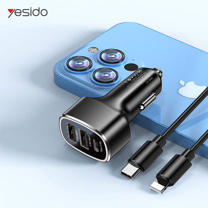 Auto nabíjačka Yesido Y47, 49W, 3A, 2 x USB-A - 1 x USB-C, Čierna