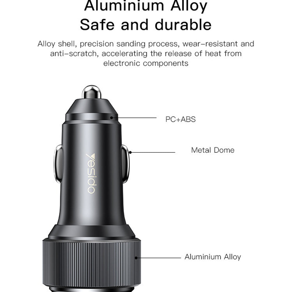 Auto nabíjačka Yesido Y50, 60W, 3A, 1 x USB-A - 2 x USB-C, Čierna