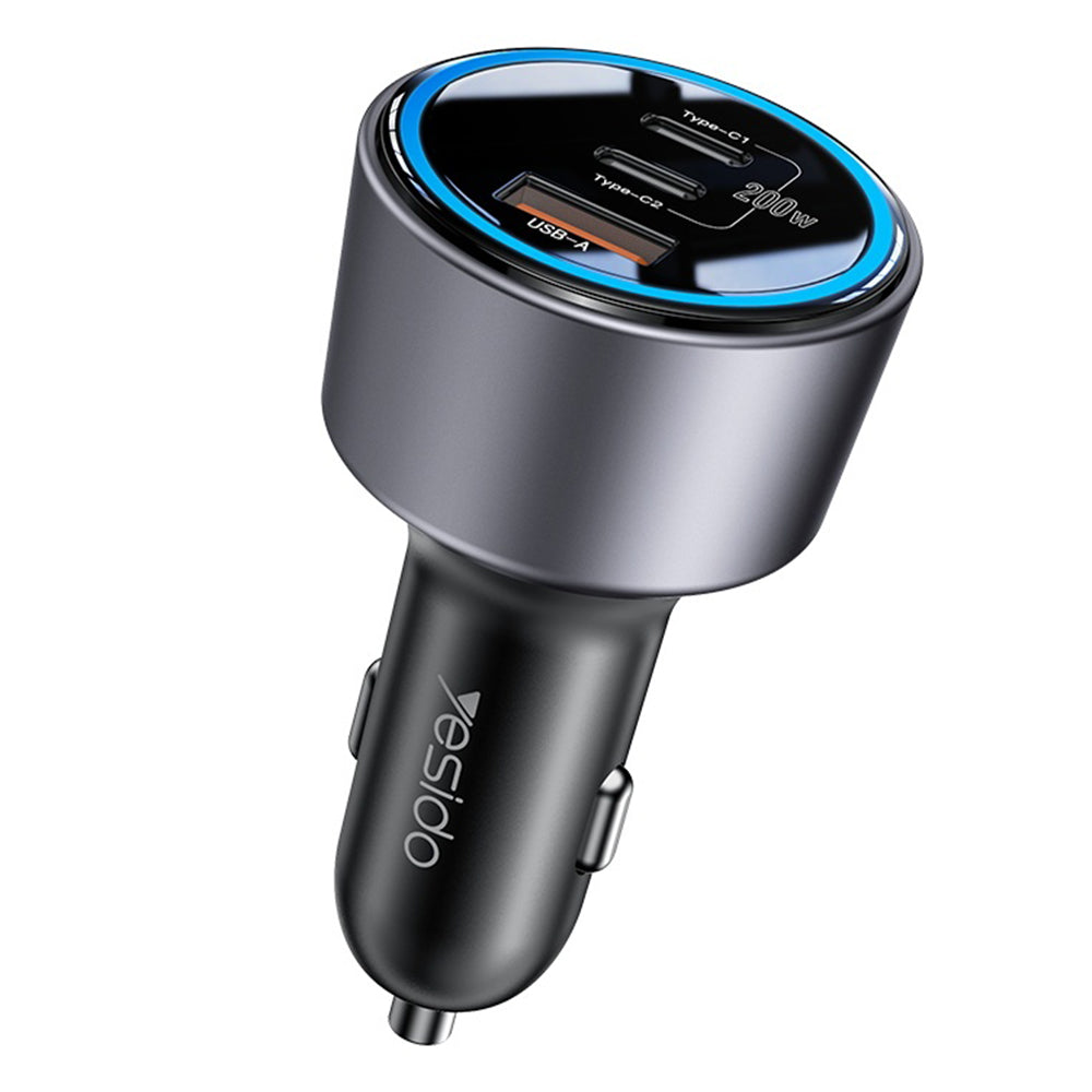 Auto nabíjačka Yesido Y59, 200W, 5A, 1 x USB-A - 2 x USB-C, Čierna