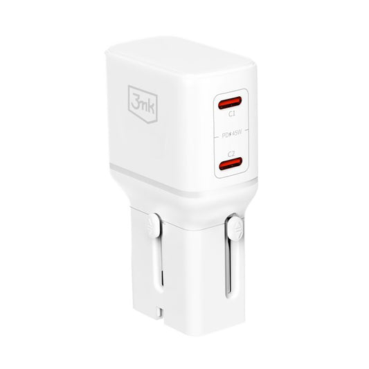 Sieťová nabíjačka 3MK Globe Travel, 45W, 3A, 2 x USB-C, biela