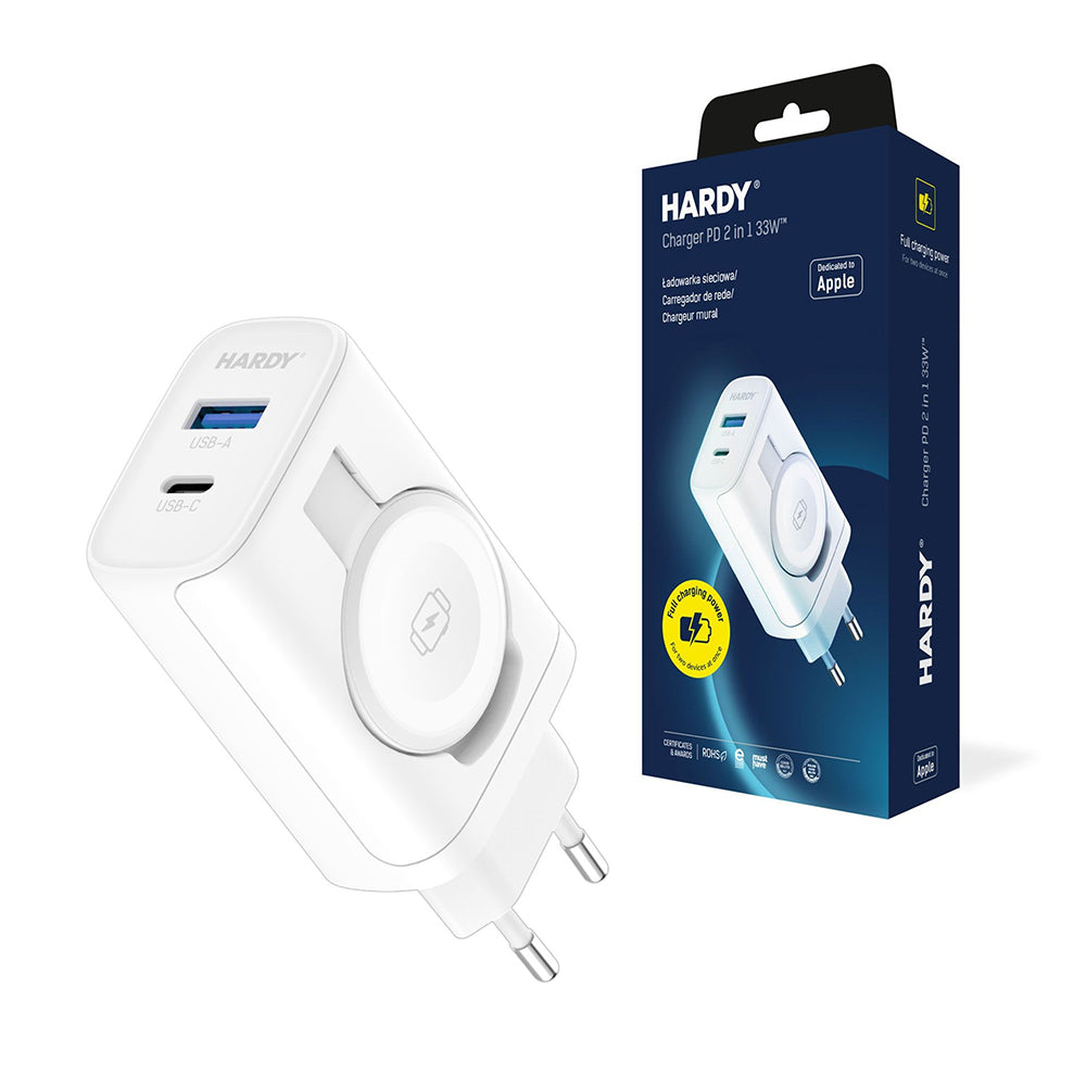 Sieťová nabíjačka 3MK Hardy 2in1, 33W, 3A, 1 x USB-A - 1 x USB-C, Biela