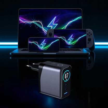 Sieťová nabíjačka 3MK InCharge Lumin Display, 67W, 5A, 1 x USB-A - 2 x USB-C, čierna