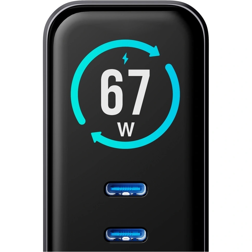 Sieťová nabíjačka 3MK InCharge Lumin Display, 67W, 5A, 1 x USB-A - 2 x USB-C, čierna