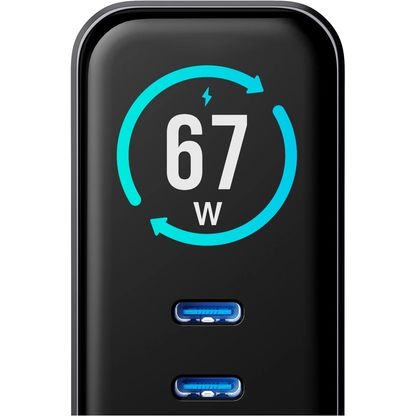Sieťová nabíjačka 3MK InCharge Lumin Display, 67W, 5A, 1 x USB-A - 2 x USB-C, čierna