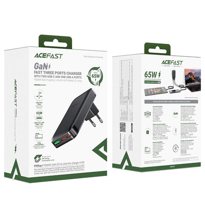 Sieťová nabíjačka Acefast A100, 65W, 3.25A, 1 x USB-A - 2 x USB-C, Čierna