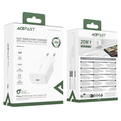 Sieťová nabíjačka Acefast A130, 20W, 3A, 1 x USB-C, Biela