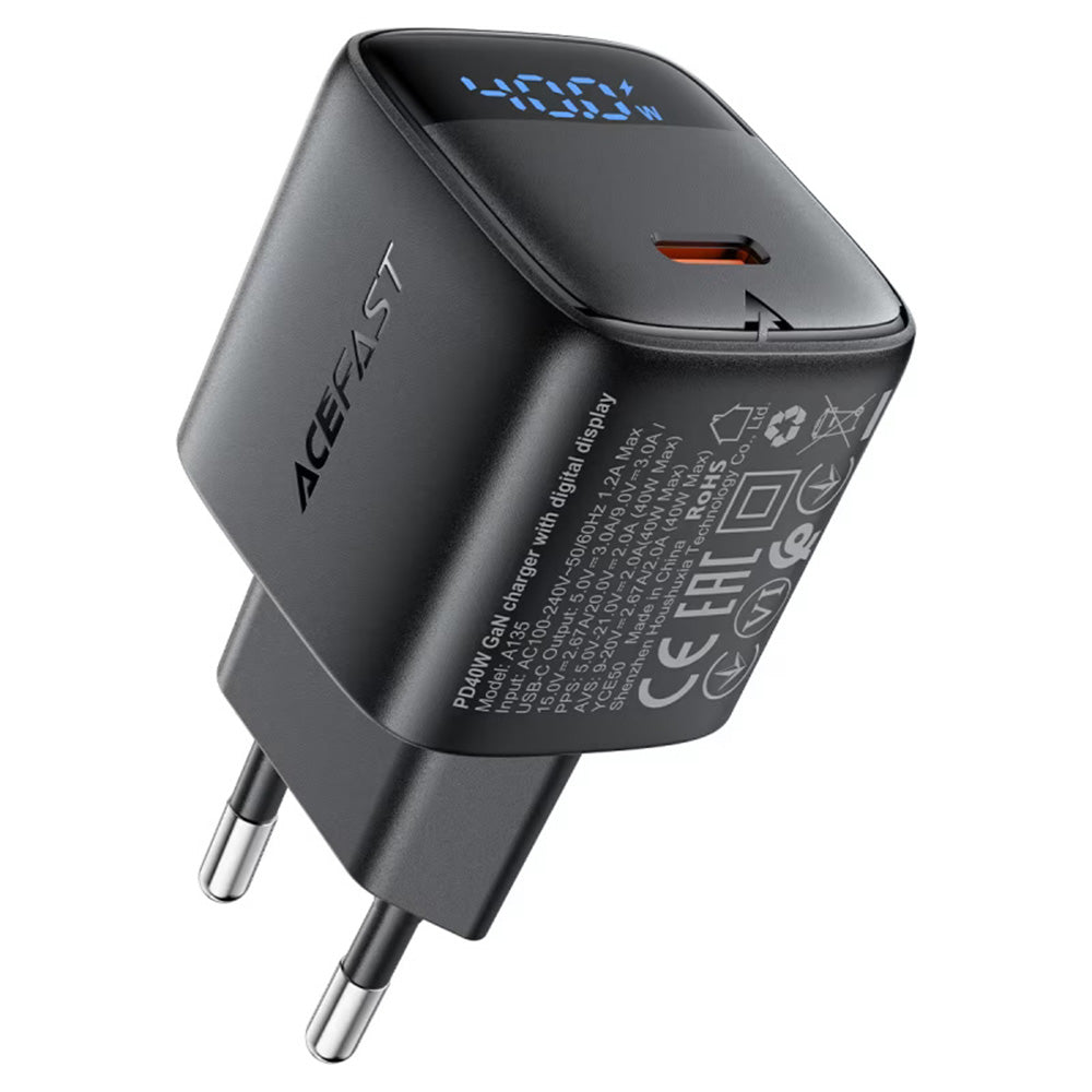 Sieťová nabíjačka Acefast A135 Display, 45W, 3A, 1 x USB-C, Čierna