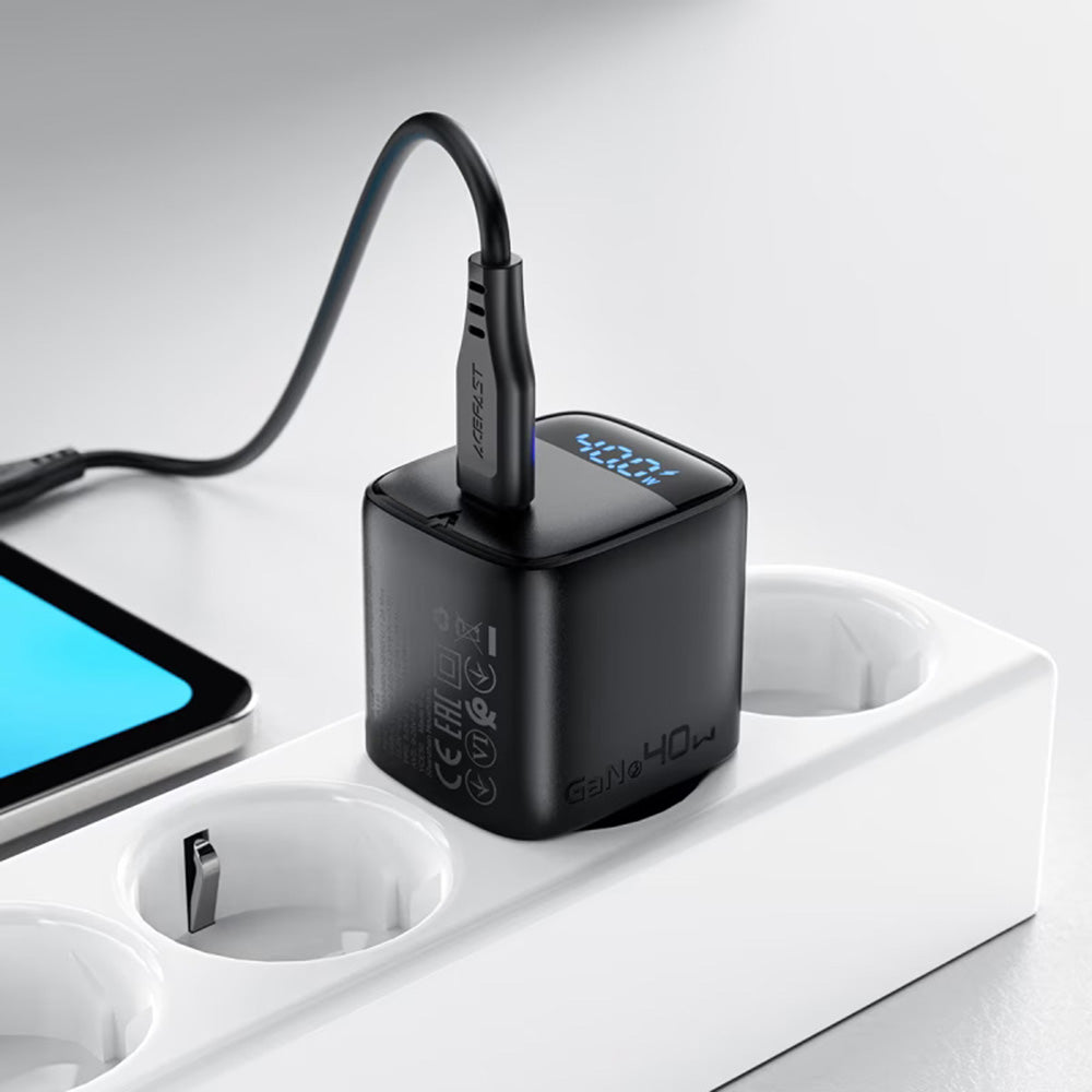 Sieťová nabíjačka Acefast A135 Display, 45W, 3A, 1 x USB-C, Čierna