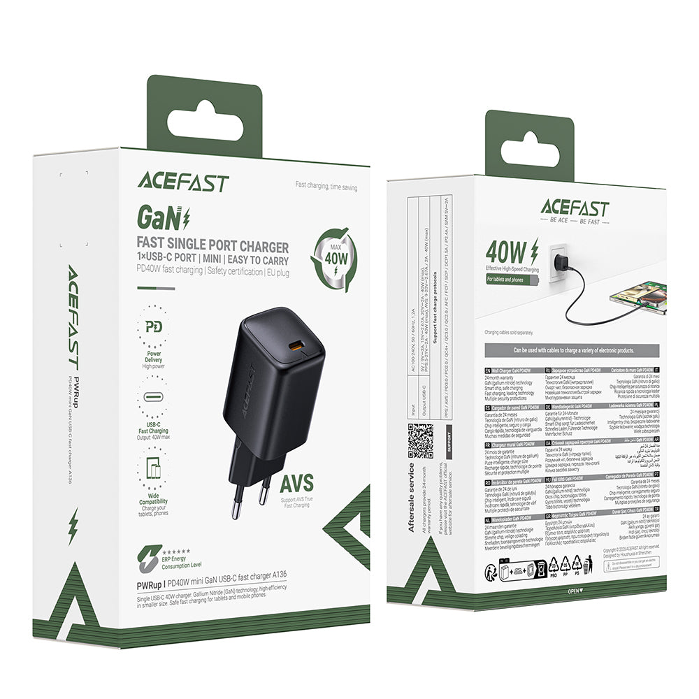 Acefast A136 Network Charger, 40W, 3A, 1 x USB-C, Black
