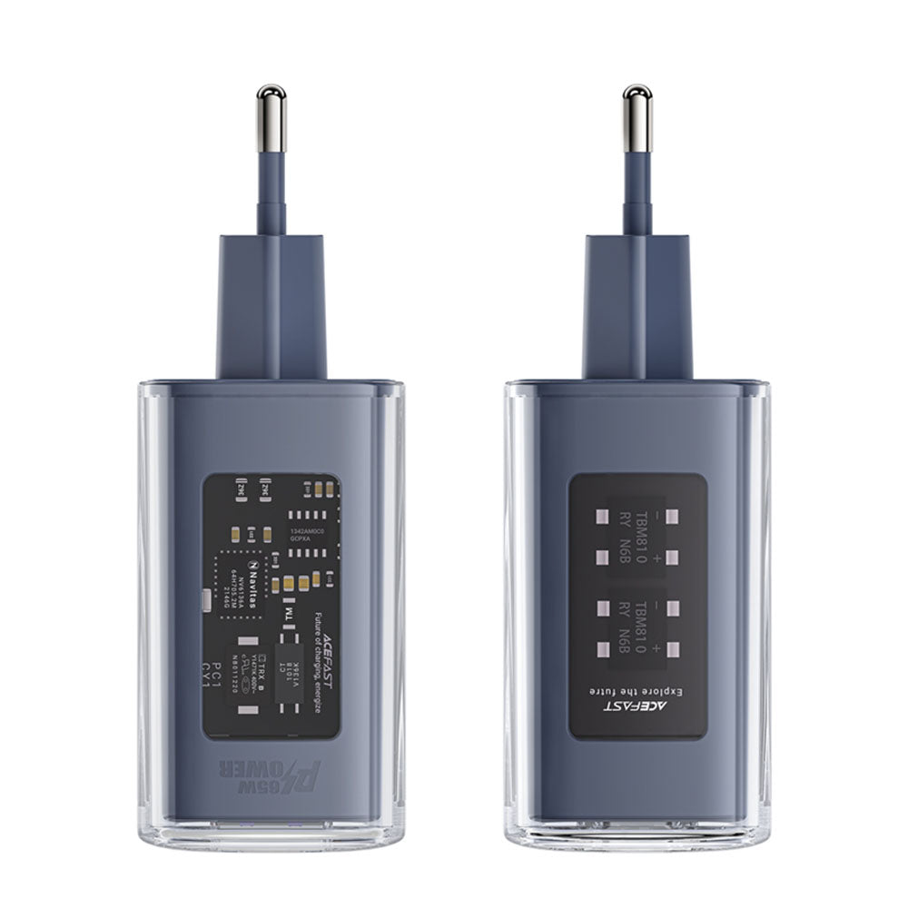 Sieťová nabíjačka Acefast A45 Exploration, 65W, 3.25A, 1 x USB-A - 2 x USB-C, Sivá