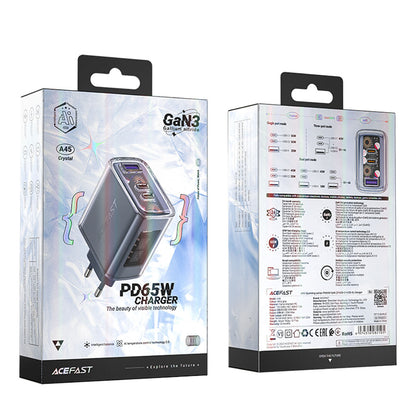 Sieťová nabíjačka Acefast A45 Exploration, 65W, 3.25A, 1 x USB-A - 2 x USB-C, Sivá