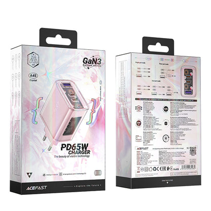Sieťová nabíjačka Acefast A45 Exploration, 65W, 3.25A, 1 x USB-A - 2 x USB-C, Ružová