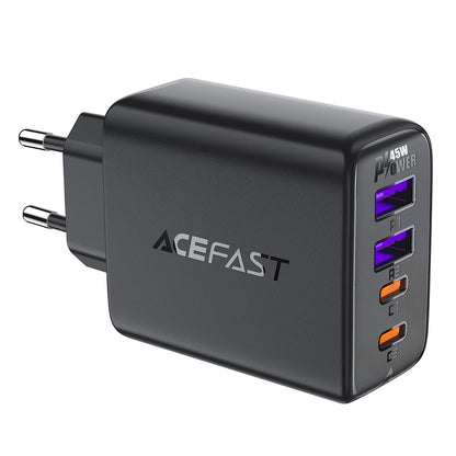 Sieťová nabíjačka Acefast A61, 45W, 3A, 2 x USB-A - 2 x USB-C, čierna