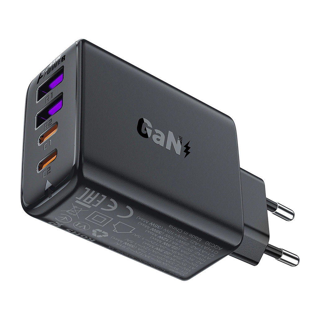 Sieťová nabíjačka Acefast A61, 45W, 3A, 2 x USB-A - 2 x USB-C, čierna