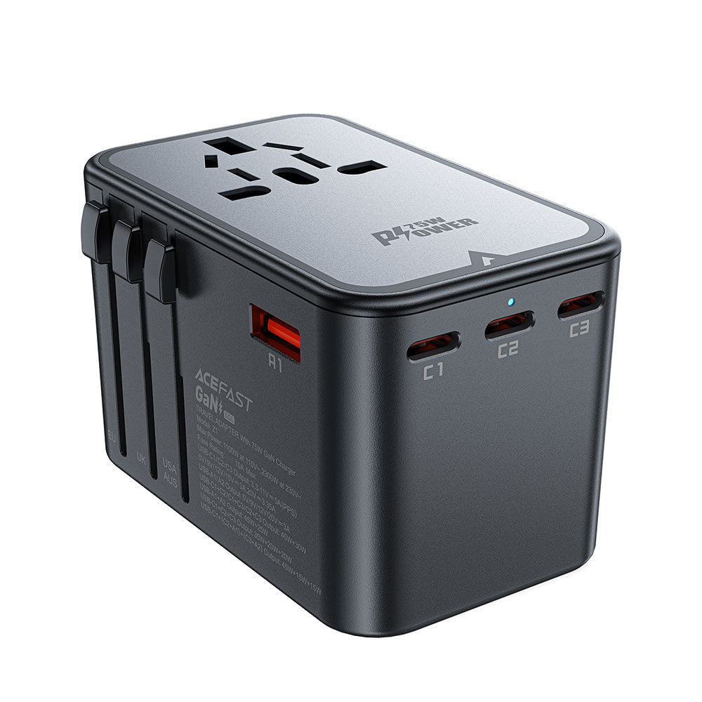 Sieťová nabíjačka Acefast Travel Z1, 75W, 3.35A, 2 x USB-A - 3 x USB-C, Čierna
