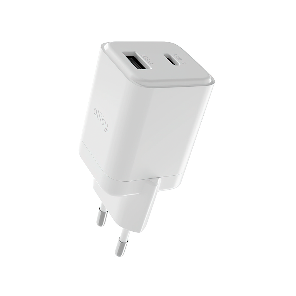 Sieťová nabíjačka Allity. ATC-01-30WAC Mini, 30W, 3A, 1 x USB-A - 1 x USB-C, Biela