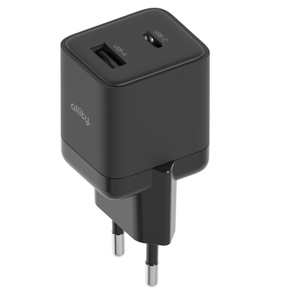 Sieťová nabíjačka Allity. ATC-01-30WAC Mini, 30W, 3A, 1 x USB-A - 1 x USB-C, Čierna