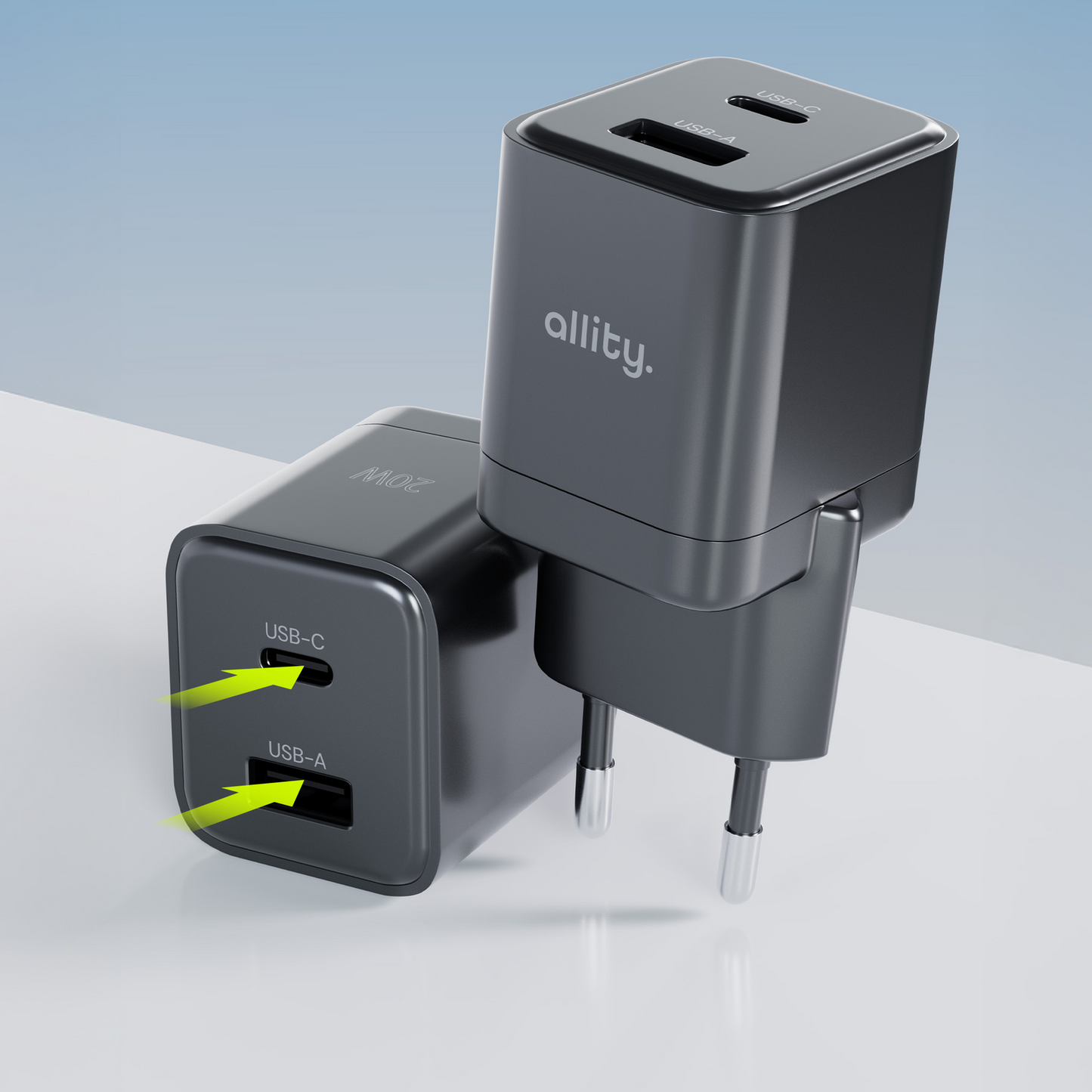 Sieťová nabíjačka Allity. ATC-01-30WAC Mini, 30W, 3A, 1 x USB-A - 1 x USB-C, Čierna
