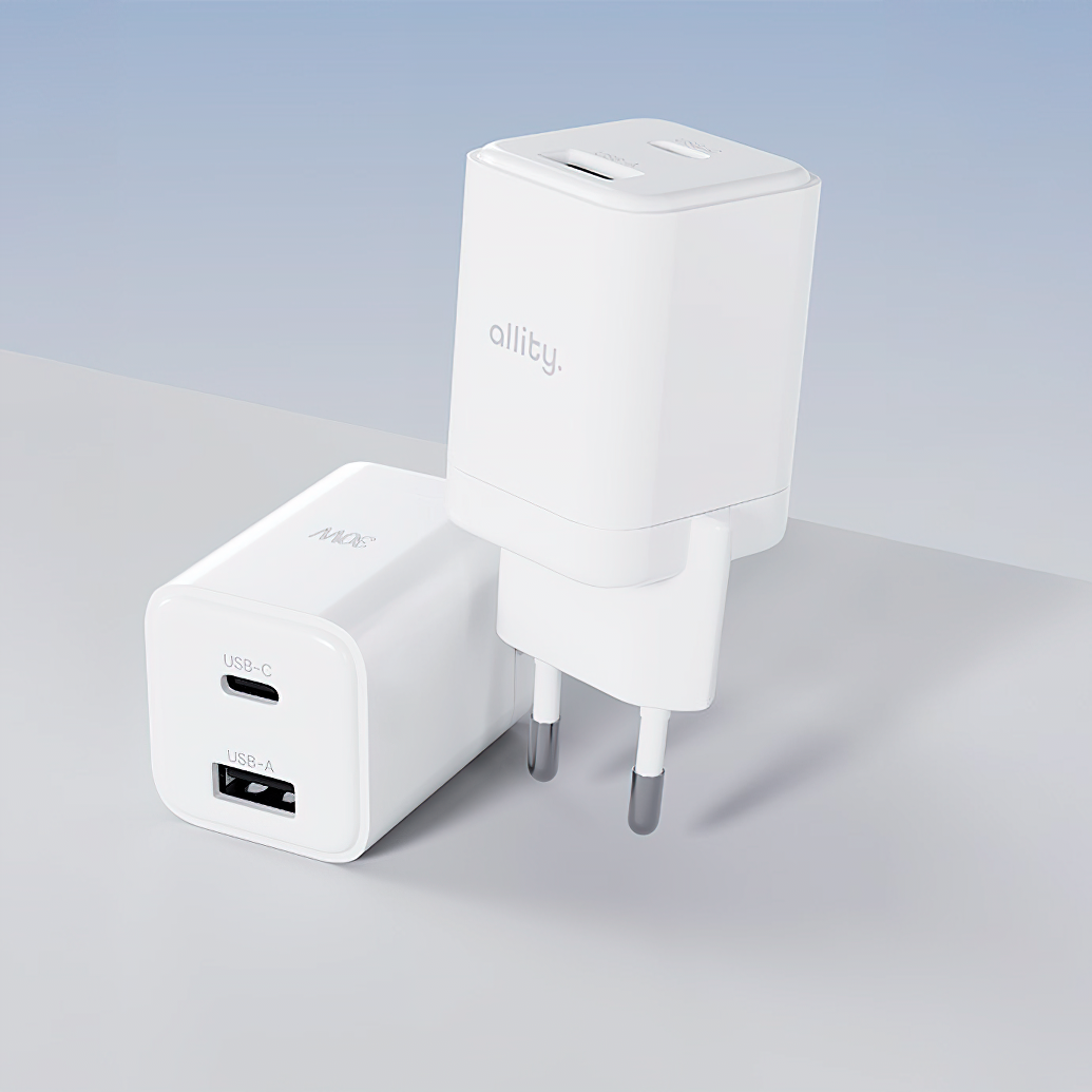 Sieťová nabíjačka Allity. ATC-01-30WAC Mini, 30W, 3A, 1 x USB-A - 1 x USB-C, Biela