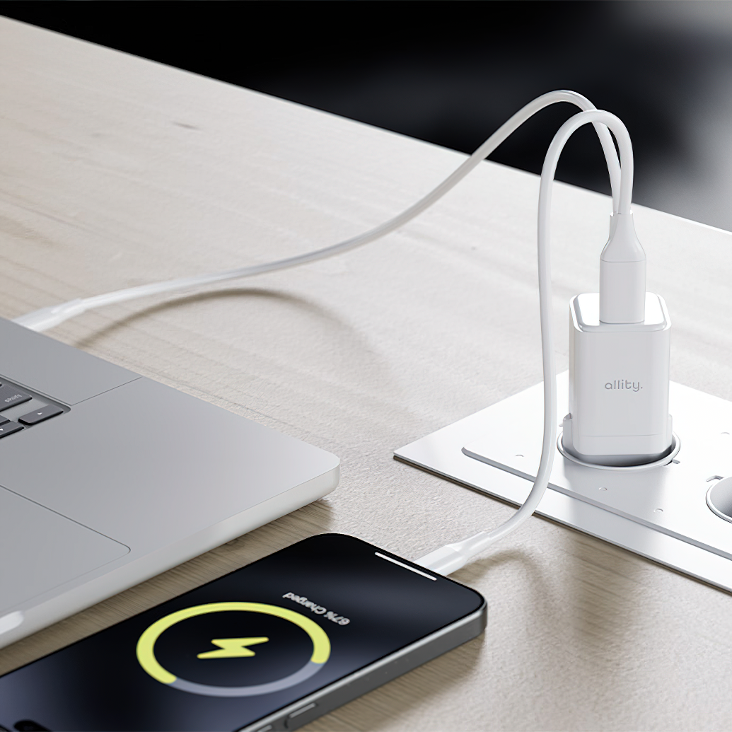Sieťová nabíjačka Allity. ATC-01-30WAC Mini, 30W, 3A, 1 x USB-A - 1 x USB-C, Biela