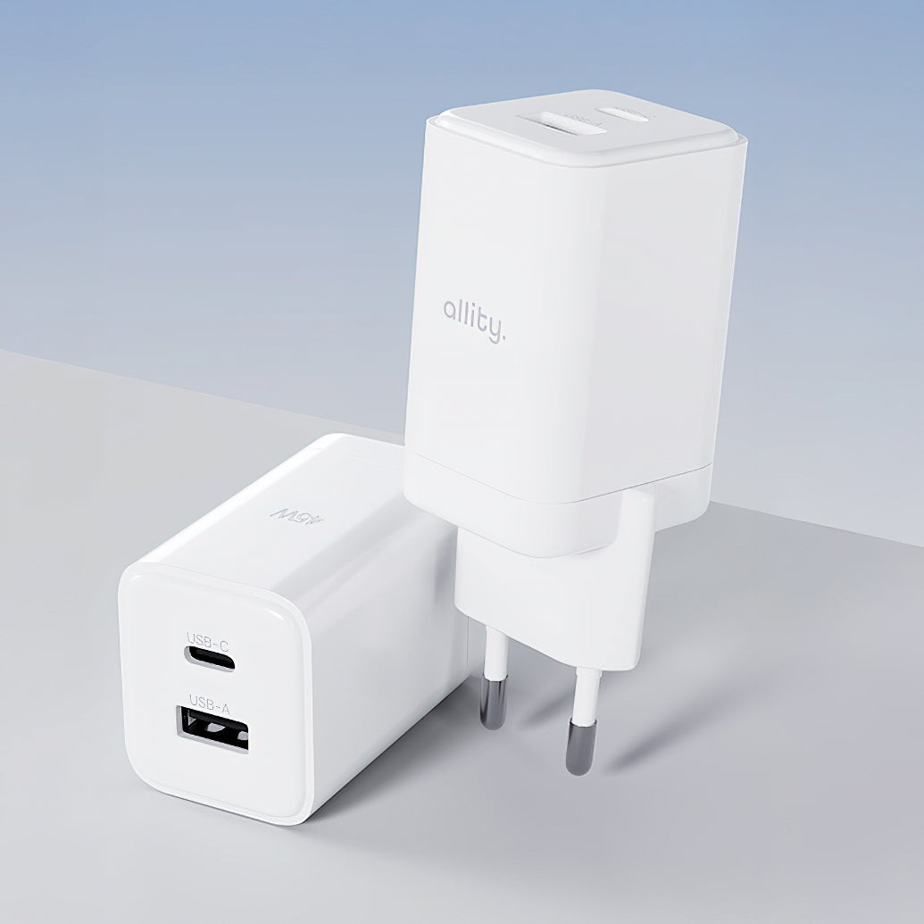 Sieťová nabíjačka Allity. ATC-01-45WCC Fast, 45W, 3A, 1 x USB-A - 1 x USB-C, Biela