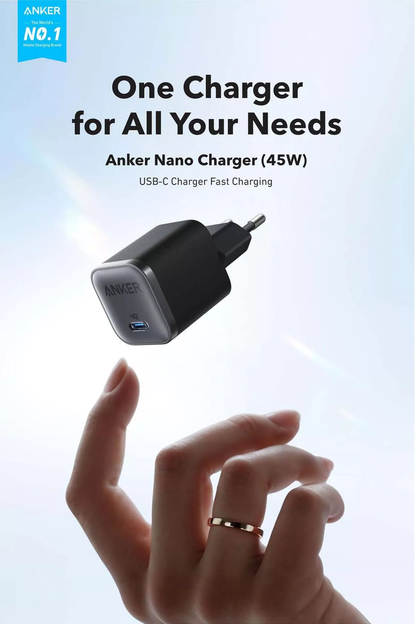 Sieťová nabíjačka Anker Nano, 45W, 3A, 1 x USB-C, čierna A2692L11