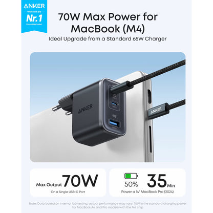 Sieťová nabíjačka Anker Nano, 70W, 3.5A, 1 x USB-A - 2 x USB-C, Čierna A121AL11