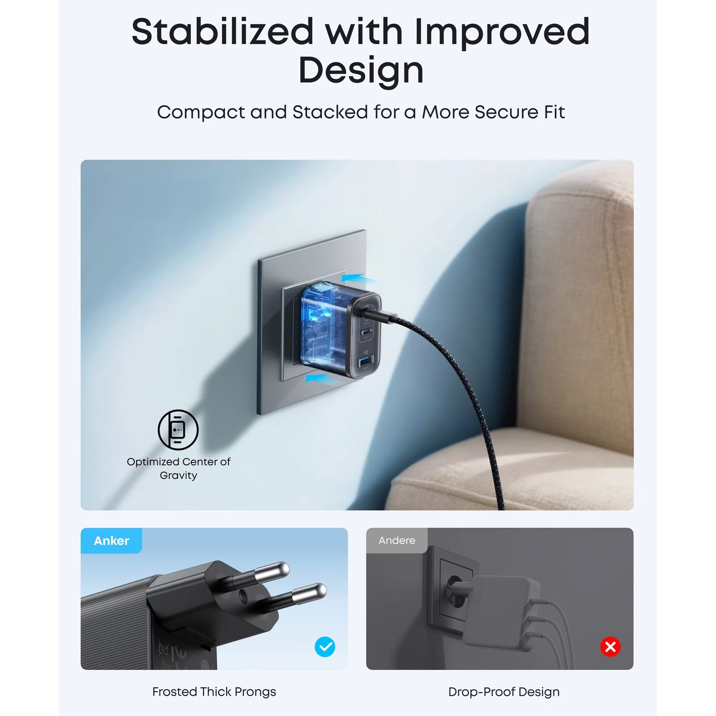 Sieťová nabíjačka Anker Nano, 70W, 3.5A, 1 x USB-A - 2 x USB-C, Čierna A121AL11