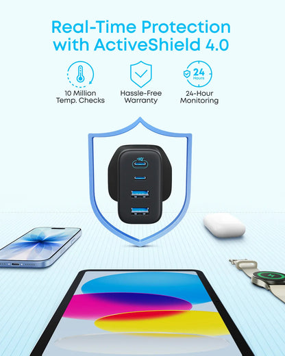 Sieťová nabíjačka Anker Zolo, 50W, 3A, 2 x USB-A - 2 x USB-C, biela