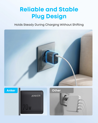 Sieťová nabíjačka Anker Zolo, 70W, 3.5A, 1 x USB-A - 3 x USB-C, Čierna A121CG11