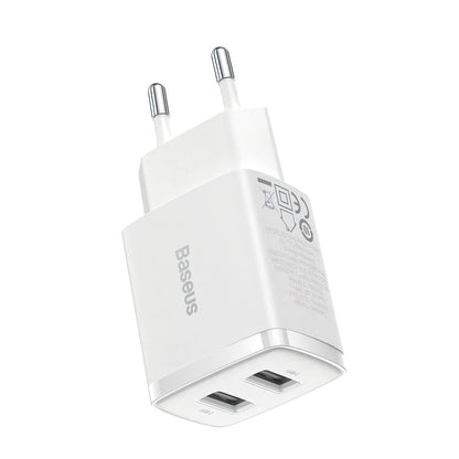 Sieťová nabíjačka Baseus Compact, 10.5W, 2.1A, 2 x USB-A, Biela CCXJ010202