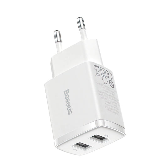 Sieťová nabíjačka Baseus Compact, 10.5W, 2.1A, 2 x USB-A, Biela CCXJ010202