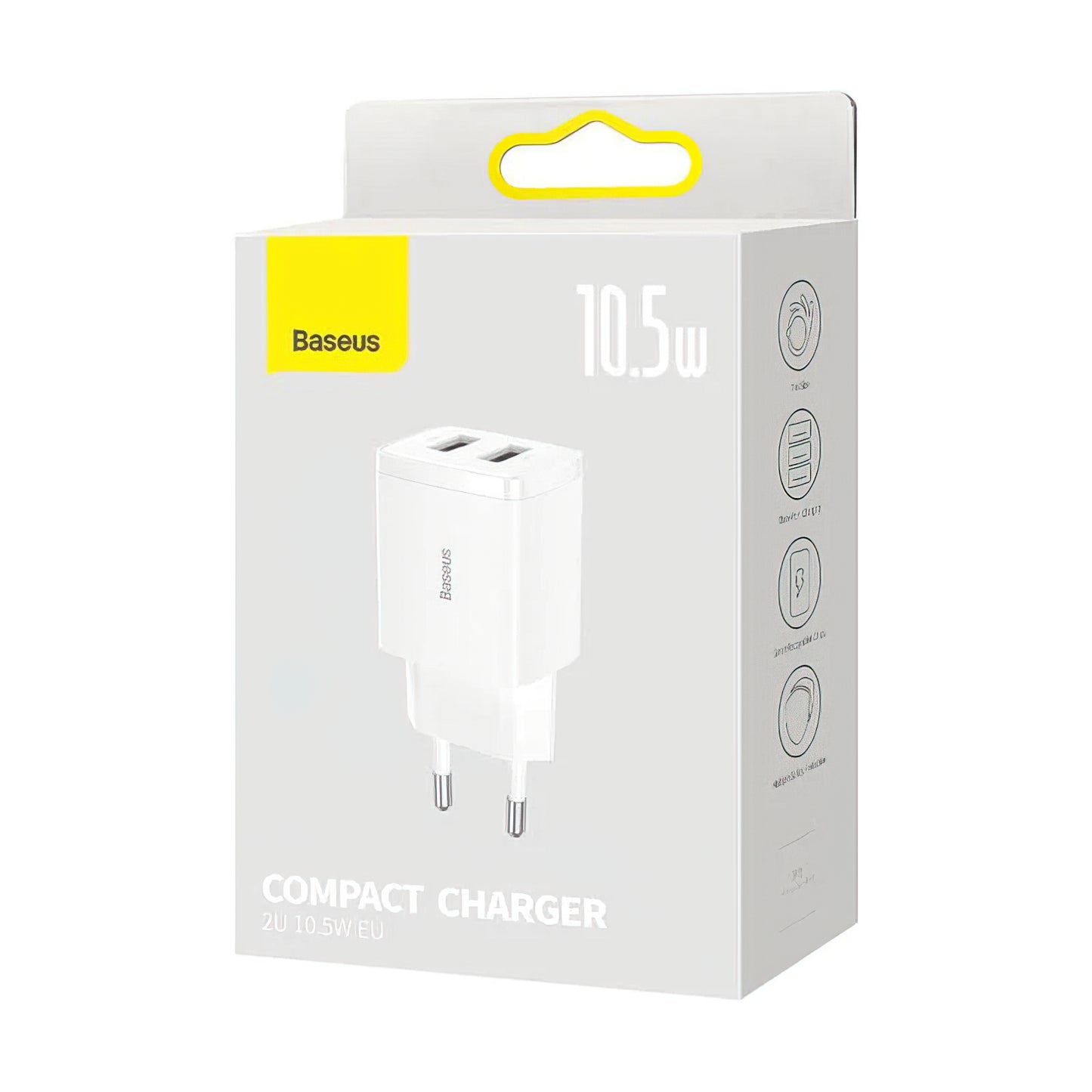 Sieťová nabíjačka Baseus Compact, 10.5W, 2.1A, 2 x USB-A, Biela CCXJ010202