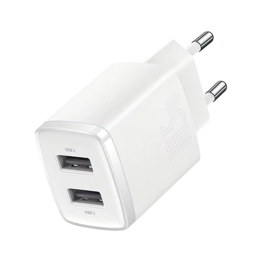 Sieťová nabíjačka Baseus Compact, 10.5W, 2.1A, 2 x USB-A, Biela CCXJ010202