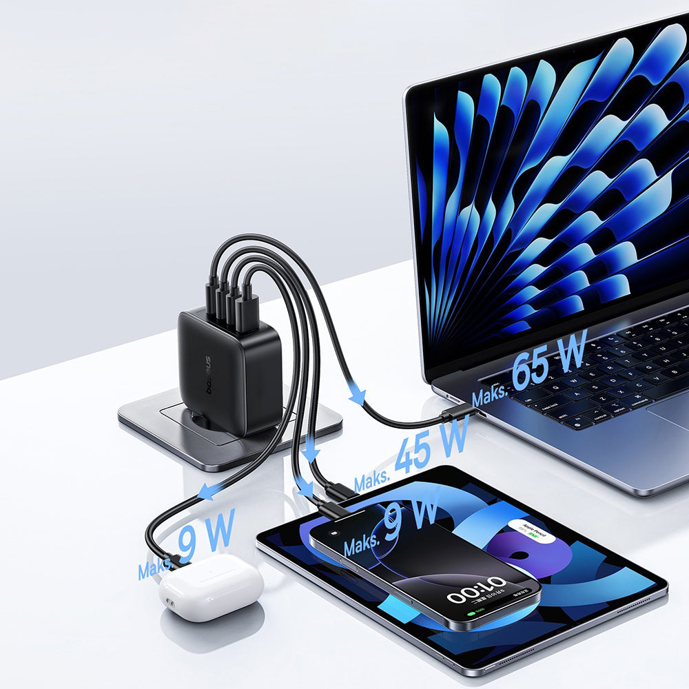 Sieťová nabíjačka Baseus EnerFill FH11, 140W, 5A, 1 x USB-A - 3 x USB-C, Čierna E0121J00