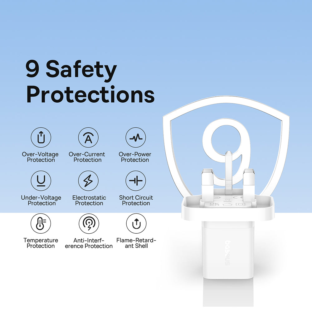 Baseus GaN5 UK Network Charger, 30W, 3A, 1 x USB-C, White P10110906213-00