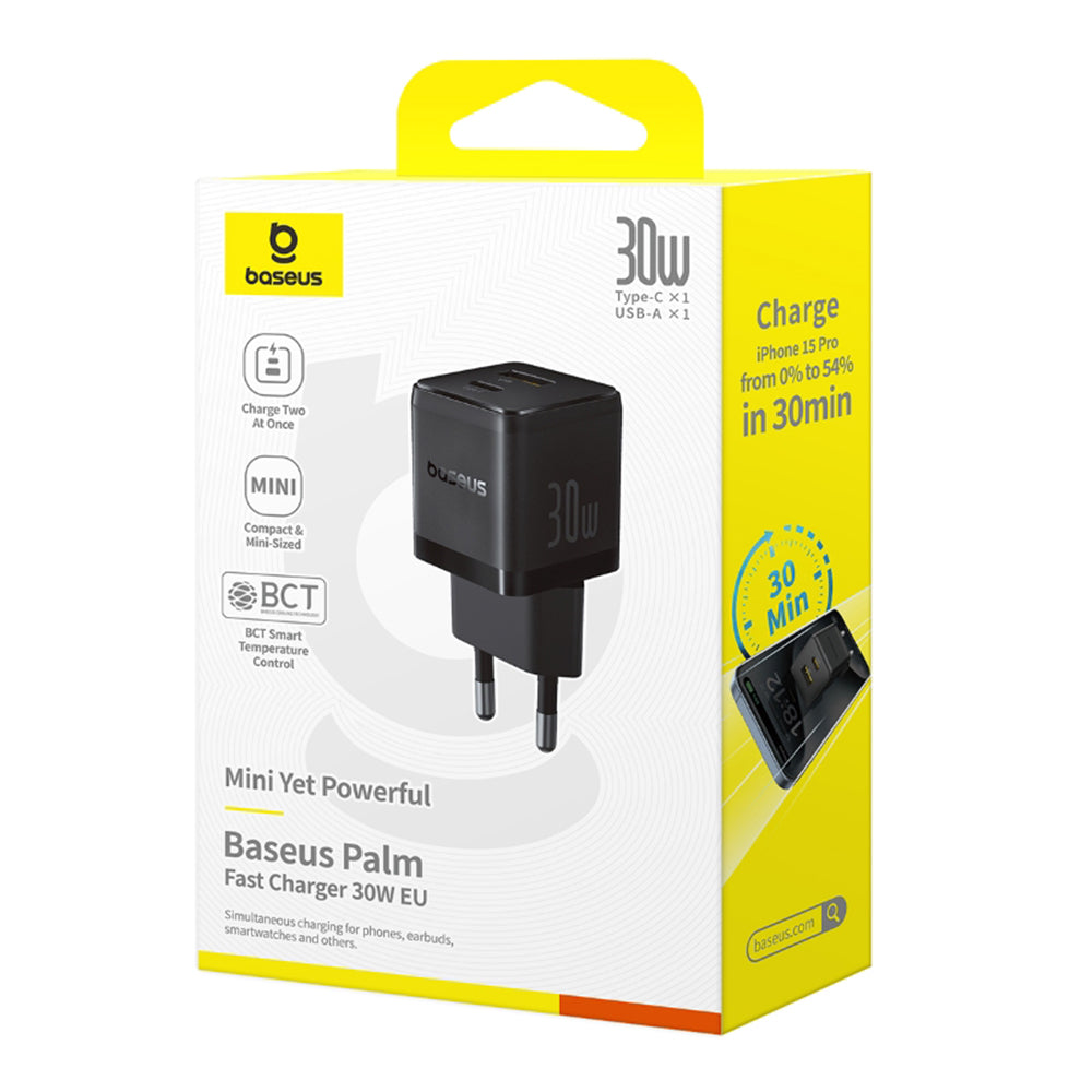 Sieťová nabíjačka Baseus Palm, 30W, 3A, 1 x USB-A - 1 x USB-C, Čierna P1011160A113-00
