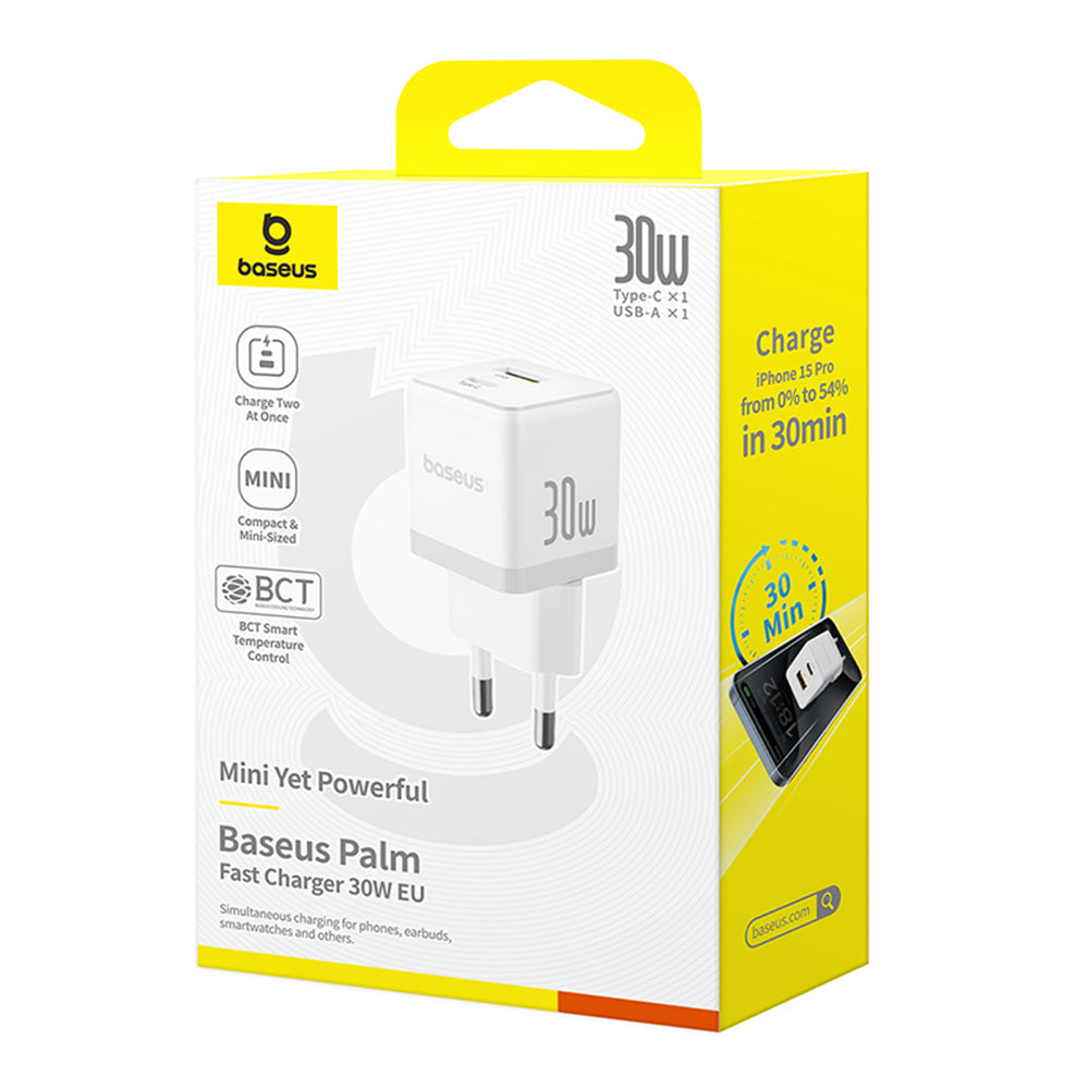 Sieťová nabíjačka Baseus Palm, 30W, 3A, 1 x USB-A - 1 x USB-C, Biela P1011160A213-00