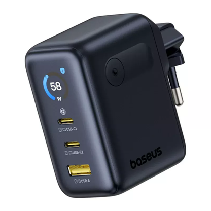 Sieťová nabíjačka Baseus PicoGo AE21 Display, 100W, 5A, 1 x USB-A - 2 x USB-C, čierna E0121B00