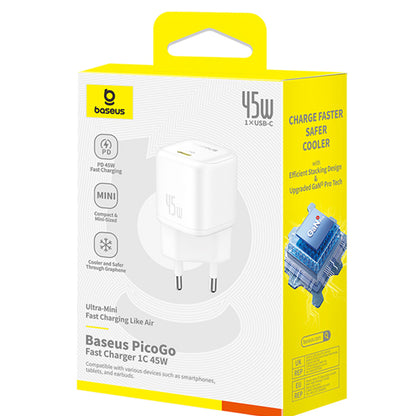 Sieťová nabíjačka Baseus PicoGo, 45W, 3A, 1 x USB-C, Biela P10176800213-00